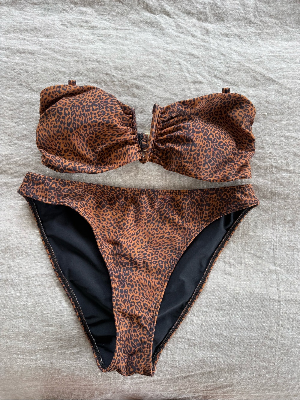 Auguste The Label Leopard Print Bandeau Bikini in Brown & Black